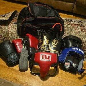 Mixed Martial Arts Gear Set with Gloves and Headgear